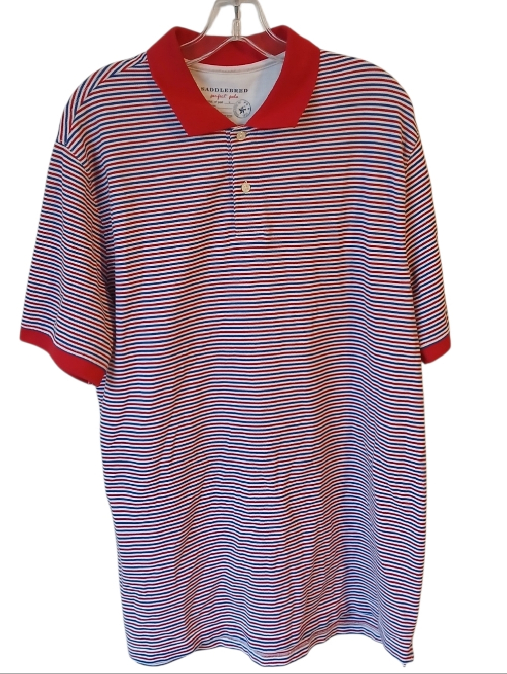 Saddlebred Red, White & Blue Striped Polo Size Large